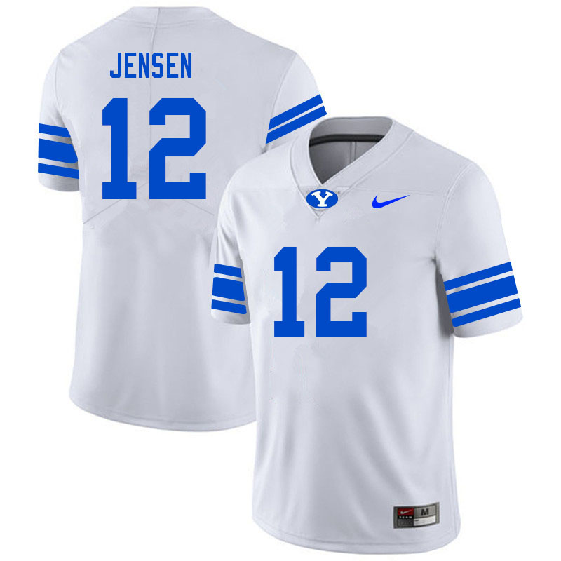 Men #12 Jake Jensen BYU Cougars College Football Jerseys Sale-White - Click Image to Close